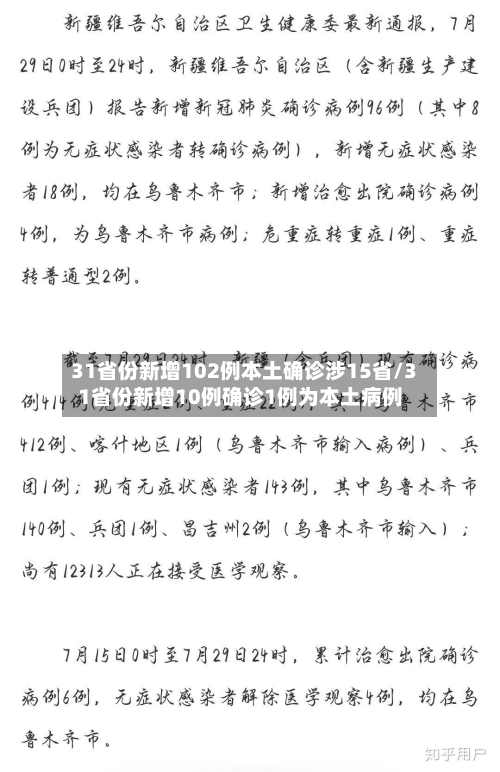 31省份新增102例本土确诊涉15省/31省份新增10例确诊1例为本土病例